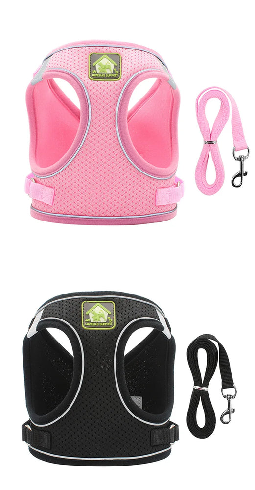 Reflective Breathable Mesh Puppy Dog Harness And Leash Set No Pull Vest