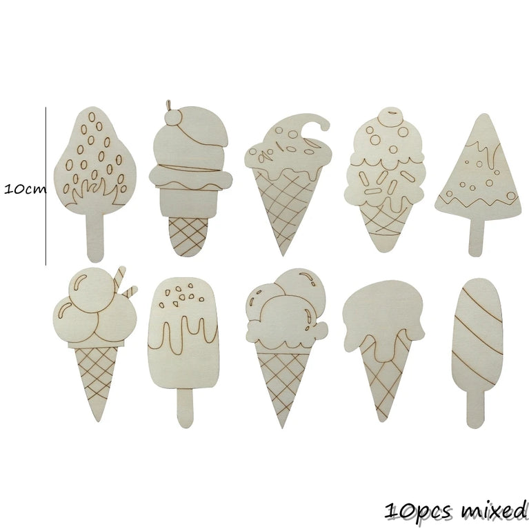 10-Piece Wooden Ice Cream DIY Ornament Set | Creative Summer Craft Kit