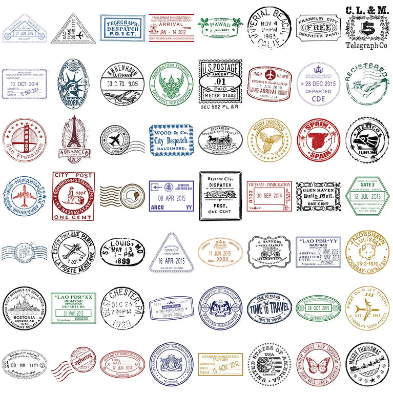 50-Piece Transparent Retro Stamp Decals | Waterproof HD Vinyl Stickers
