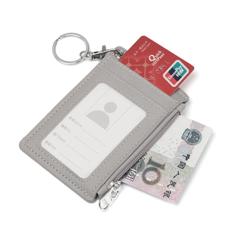Fashion PU Leather Card Holder | Compact Coin Purse & ID Wallet with Keychain