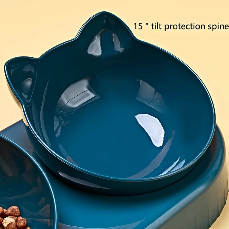 3 in 1 Tilted Cat Bowl Set with Water Feeder Raised Design
