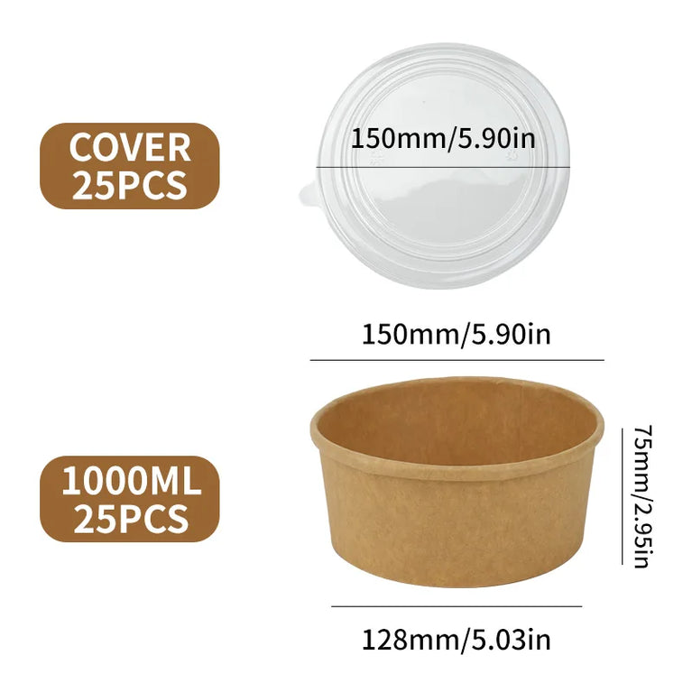 Disposable Kraft Paper Food Containers with Lids Leak Proof Meal Prep Lunch Box Set for Takeout Food Storage