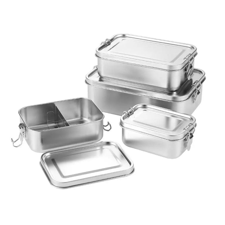 Stainless Steel Leakproof Bento Lunch Box Large Capacity Square Food Container with Lock Clips for Travel and Outdoor Use