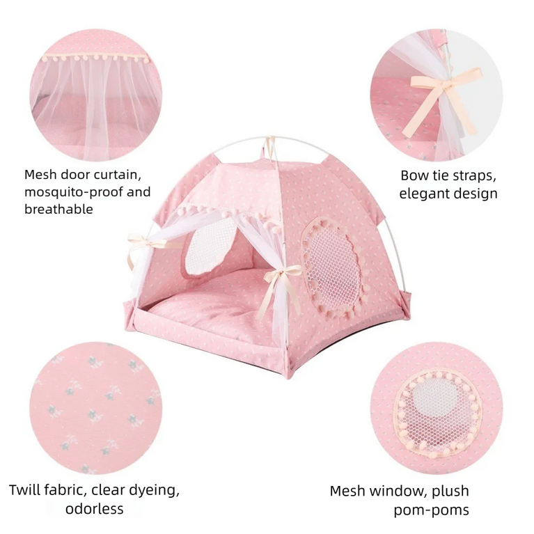 Princess Cat Bed Foldable Soft Tent House All Season Comfort