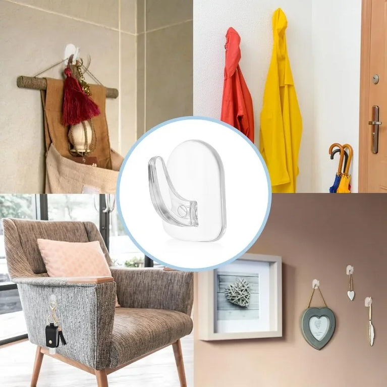 50/10PCS Mini Clear Wall Hooks Self Adhesive Transparent Sticky Hanger Wall Decor Hook Home Kitchen Bathroom Storage Organizers