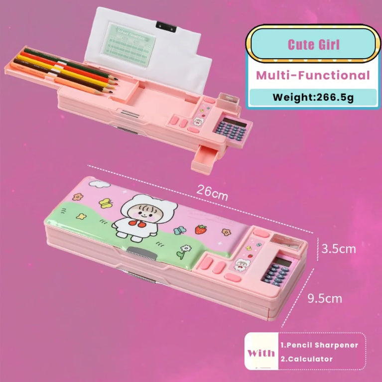 Multifunctional Pencil Case | Integrated Calculator & Sharpener Stationery Box