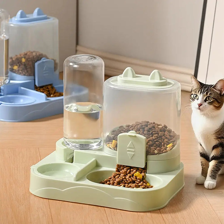 Large Capacity Automatic Cat Feeder Water Dispenser 2 in 1 Pet Bowl Set