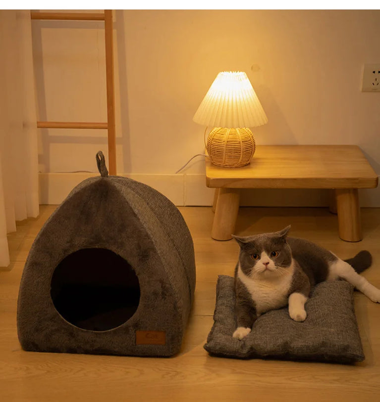 Winter Warm Cat Bed Foldable House Cat Heating Pad Cushion