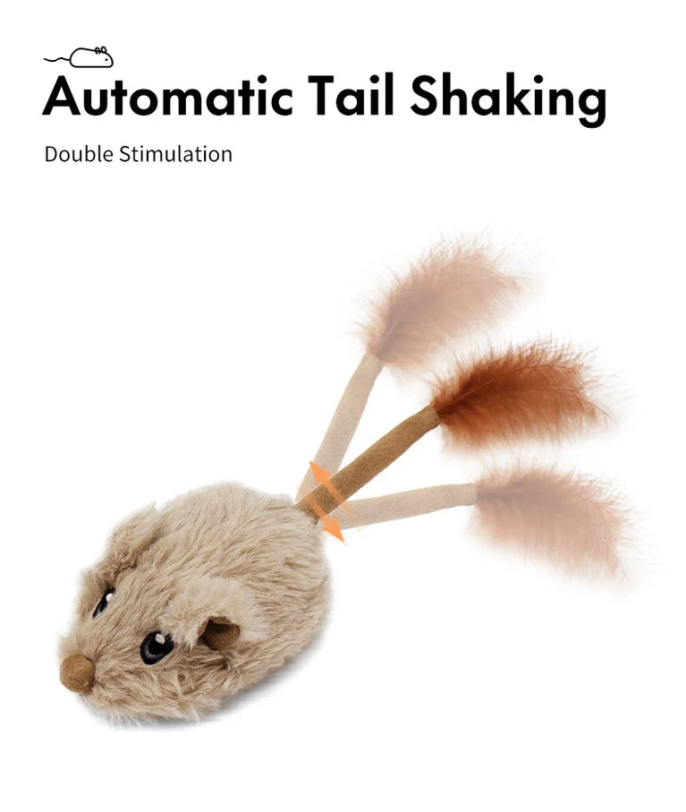 Rechargeable Motion Mouse Cat Toy Automatic Tail Wagging Interactive Sound Moving Pet Toy