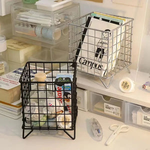 Metal Square Desktop Basket | Creative Iron Stationery & Makeup Organiser