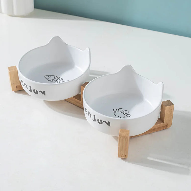 Non Slip Ceramic Double Pet Food Bowl Set 3pcs Rack With Dual Feeding System For Cats And Dogs