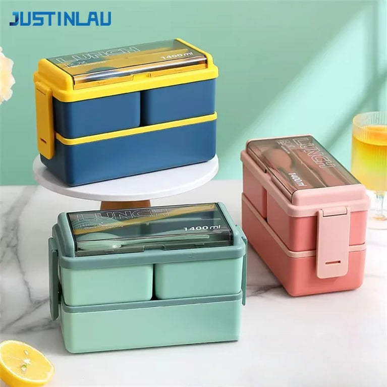 Portable Leakproof Microwave Lunch Box 700/1400ML with Spoon Bento Container
