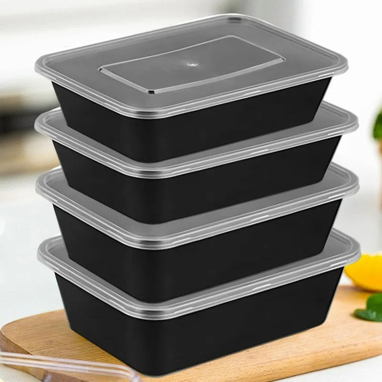 Black Disposable Bento Box Set | Minimalist Microwave-Safe Food Containers