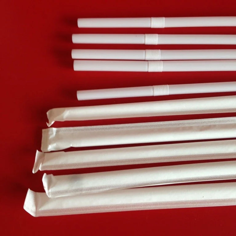 100PCS Disposable Straws White Individually Packaged for Drinks