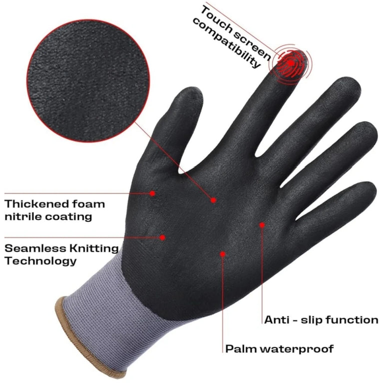Microfoam Nitrile Gardening Gloves Touchscreen Grip Heavy Duty