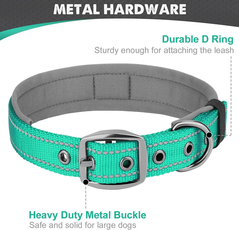 Padded Dog Collars Reflective Adjustable Heavy Duty Nylon Wide
