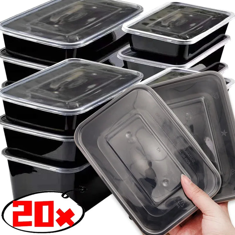 Black Disposable Bento Box Set | Minimalist Microwave-Safe Food Containers