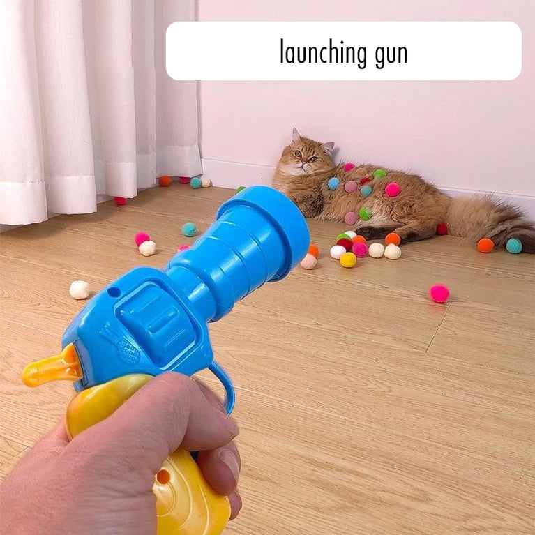 Interactive Cat Toy Gun Plush Ball Launcher Fun Play for Cats
