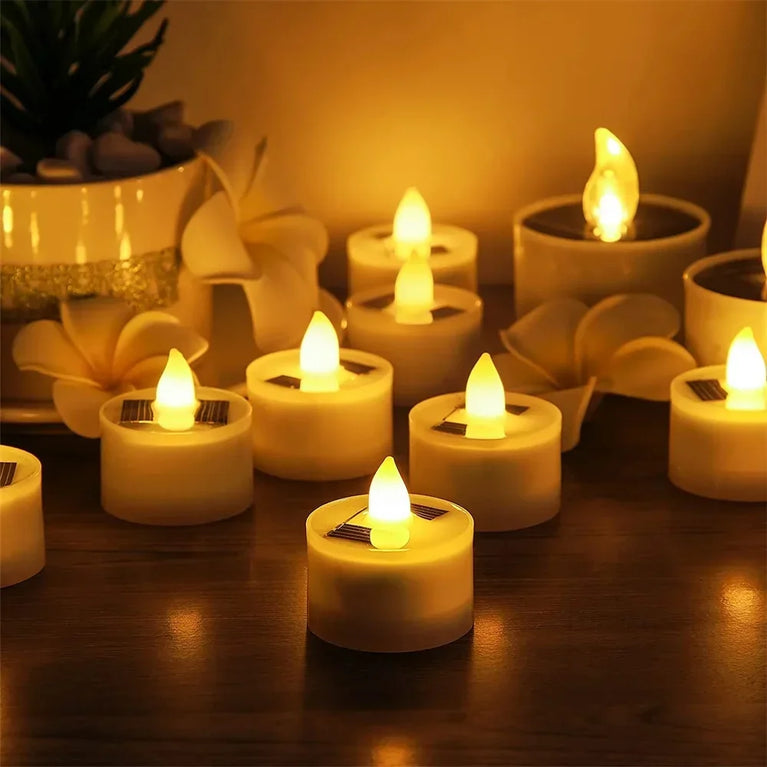 Solar LED Flameless Tea Lights | 10-Piece Waterproof Outdoor Rechargeable Candles