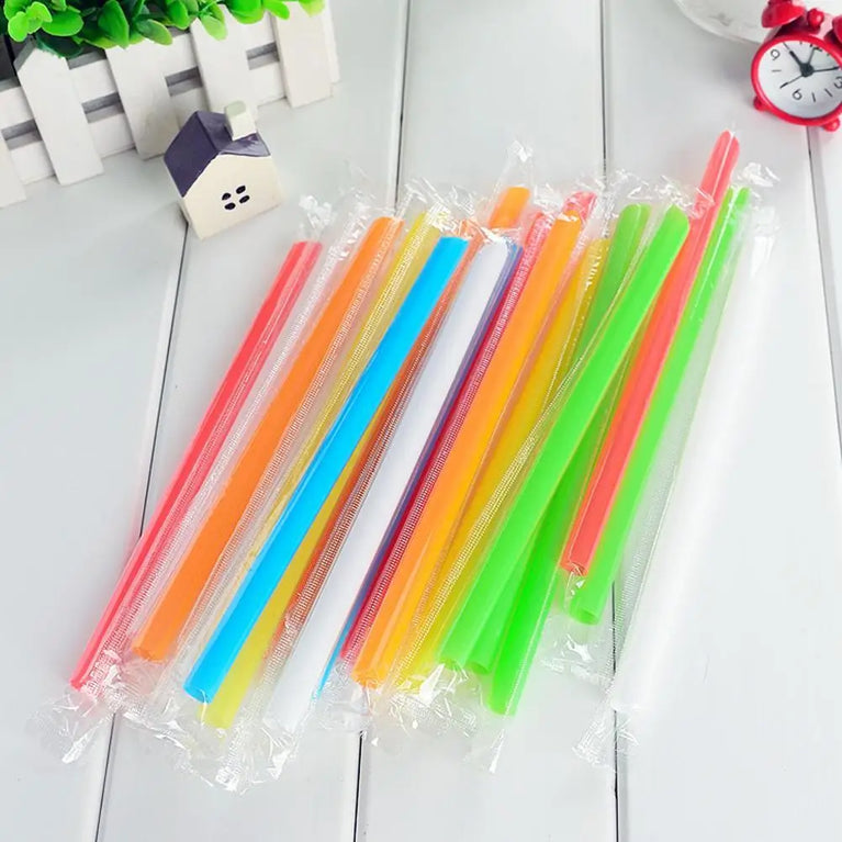 50PCS Jumbo Colored Bubble Tea Straws 19cm Disposable Use