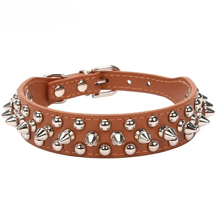Adjustable Leather Dog Collar Punk Rivet Spiked Neck Strap