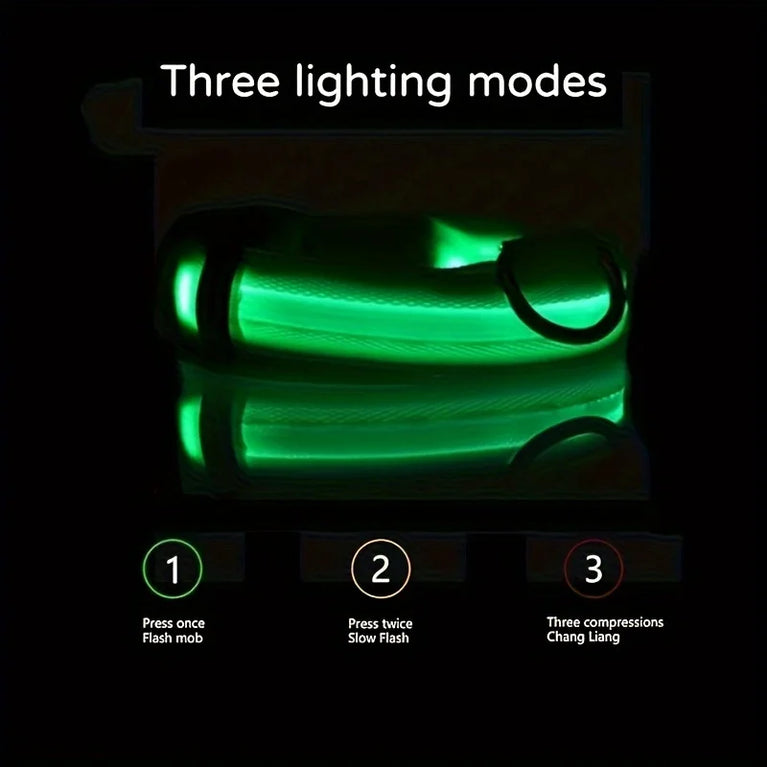 Reflective LED Dog Collar Night Safety Durable Nylon LIGHTS