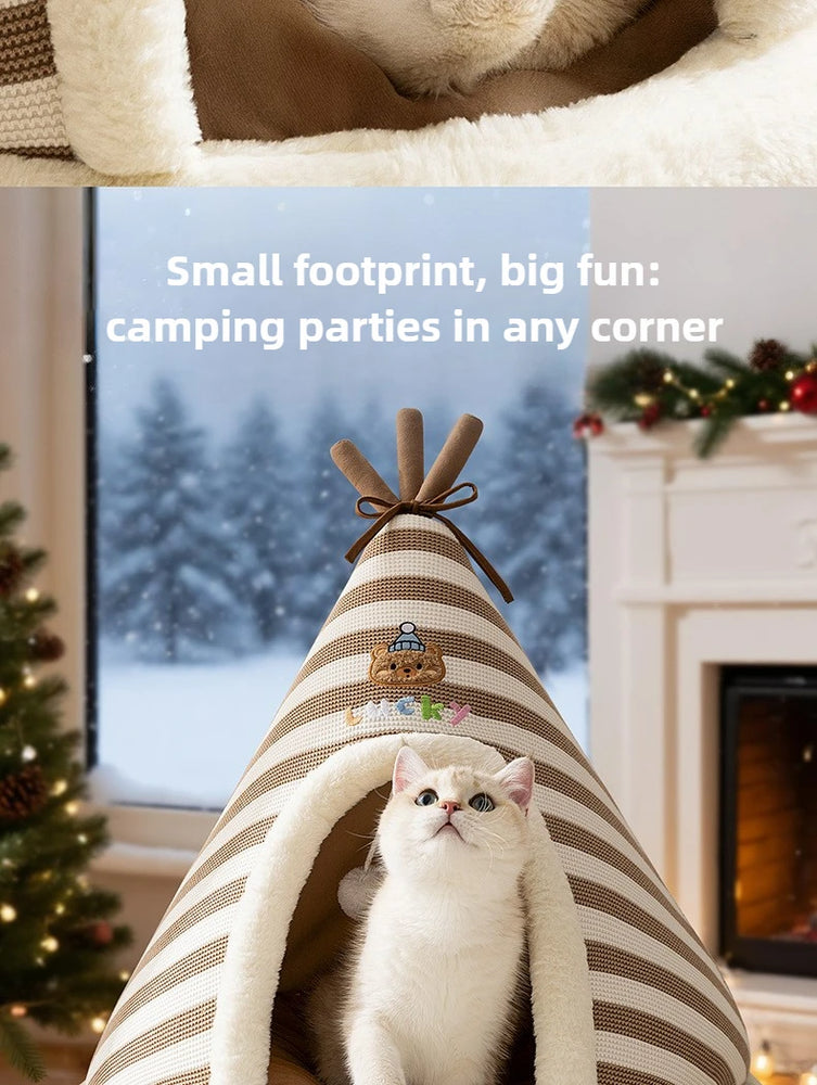 Winter Warm Knitted Cat Bed Cozy Tent Cat Heating Pad House