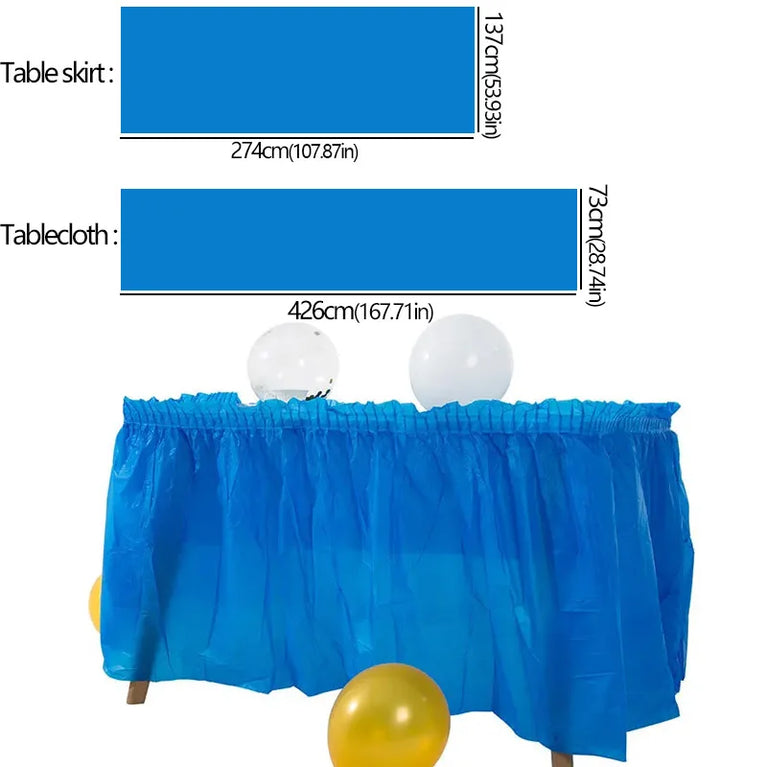 Disposable Waterproof Table Skirt Plastic Tablecloth Set Wedding Party Festival Decor