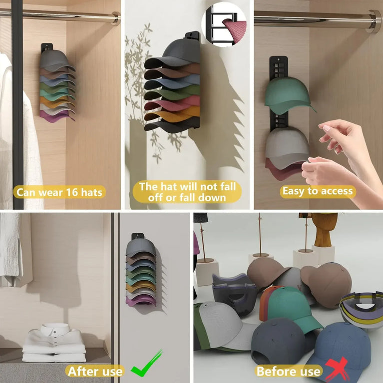 10-Grid Wall Mounted Hat Rack | Space-Saving Baseball Cap & Accessory Organizer