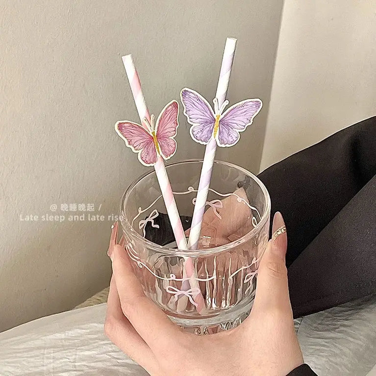 Butterfly Paper Straws 10 Sticks Disposable Eco Friendly Juice Milk Tea Drink Straws