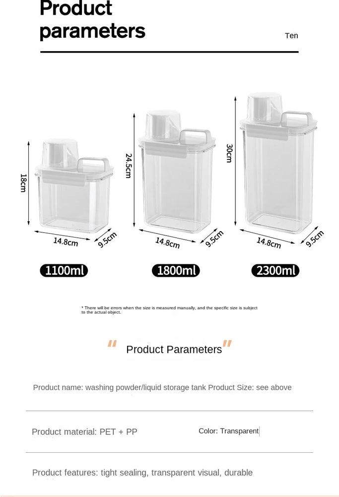 Airtight Laundry Detergent Powder Storage Box 2.3L Plastic Dispenser Container with Labels