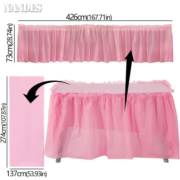 Disposable Waterproof Table Skirt Plastic Tablecloth Set Wedding Party Festival Decor