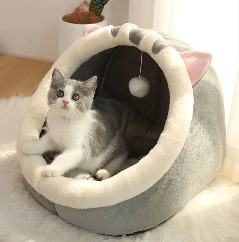 Cute Semi-Closed Cotton Cat Tent Bed with Detachable Cushion