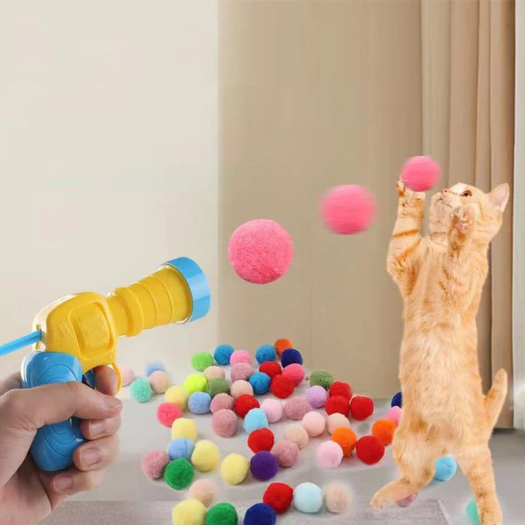 Interactive Cat Toy Gun Plush Ball Launcher Fun Play for Cats