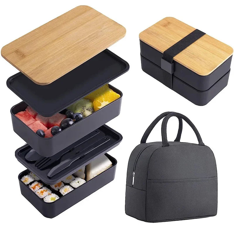 2-Tier Leakproof Bento Lunch Box with Cutlery Microwave Safe Stackable Food Storage Container for Kids and Adults