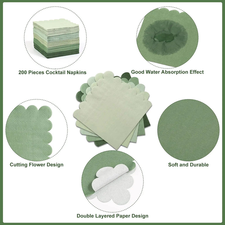 50PCS COCKTAIL SCALLOPED EDGE DISPOSABLE PAPER NAPKINS 5X5 INCH DINNER WEDDING PARTY