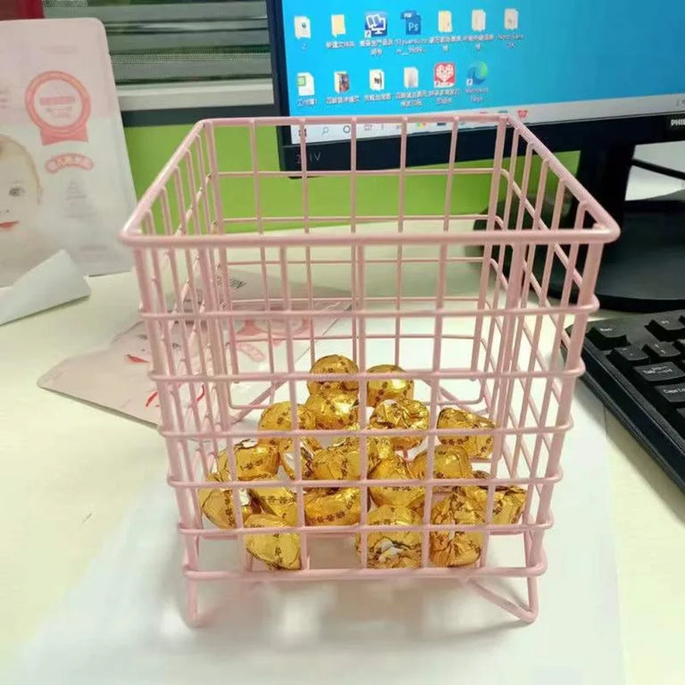 Metal Square Desktop Basket | Creative Iron Stationery & Makeup Organiser