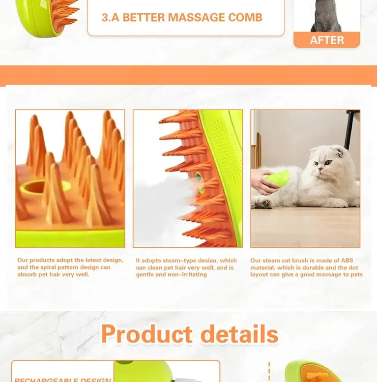 Cat Steamy Brush Electric Spray Massage Grooming Shedding 3in1 Tool