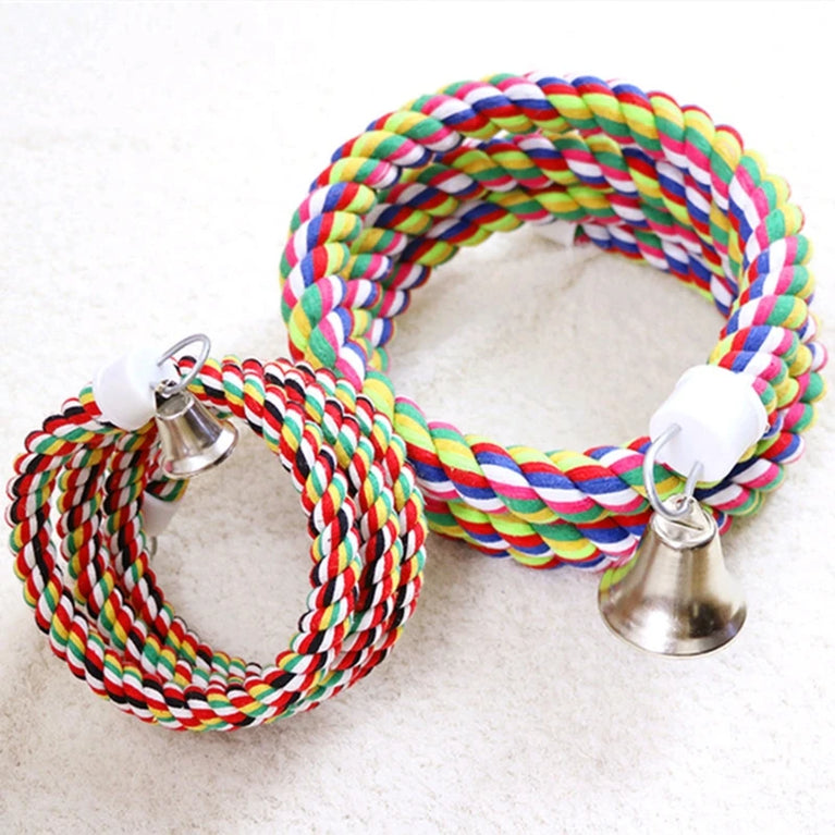 Bird Spiral-Rope Perch | Flexible Cotton Bungee with Bell