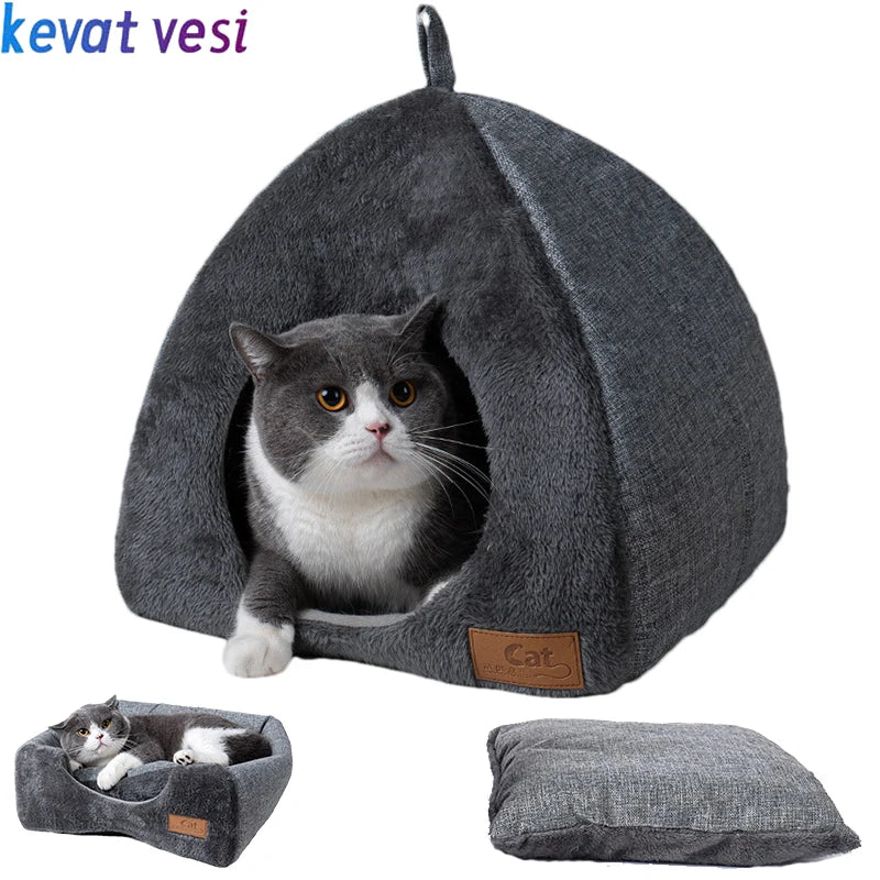 Winter Warm Cat Bed Foldable House Cat Heating Pad Cushion