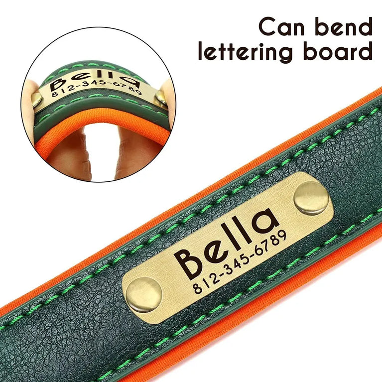 Personalized Leather Dog Collar | Padded ID Nameplate Collar