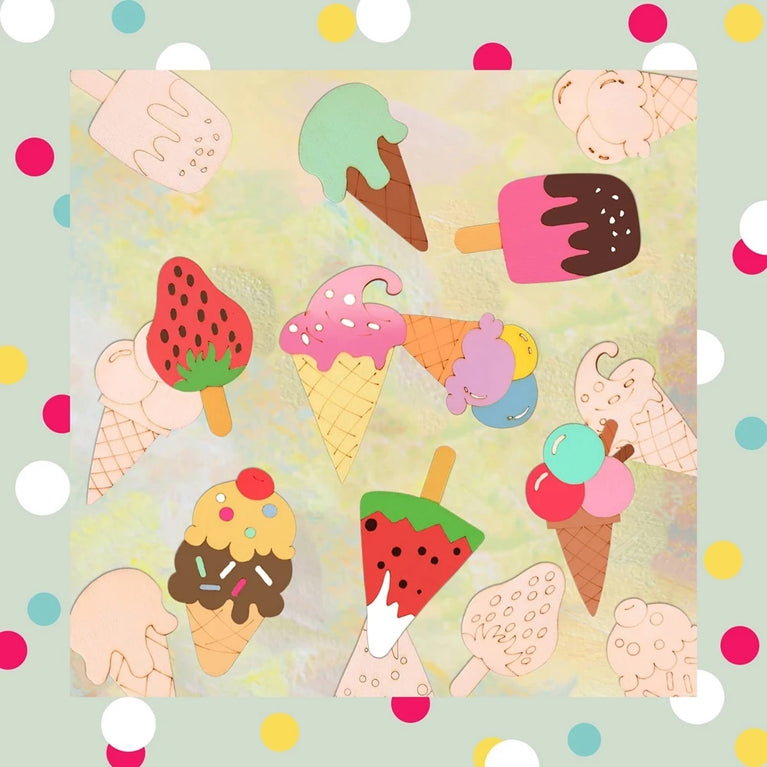10-Piece Wooden Ice Cream DIY Ornament Set | Creative Summer Craft Kit