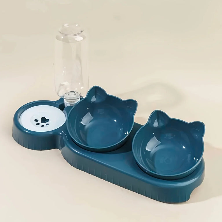 3 in 1 Tilted Cat Bowl Set with Water Feeder Raised Design