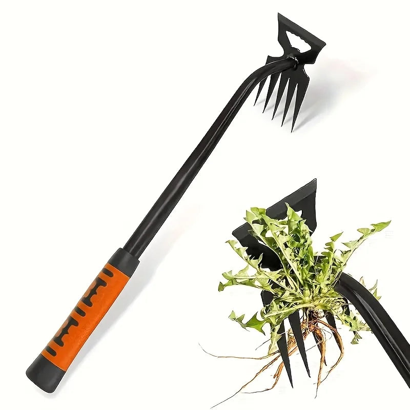 2 in 1 Garden Weeding Rake Carbon Steel Weed Puller Tool Garden Soil Remover