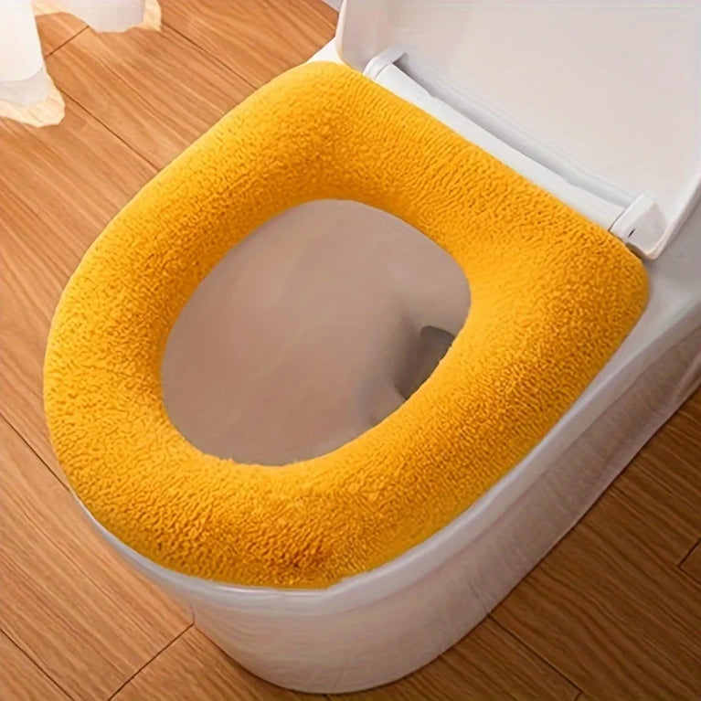 Premium Thickened Toilet Seat Cover with Handle | Soft-Touch Polyester Bathroom Comfort