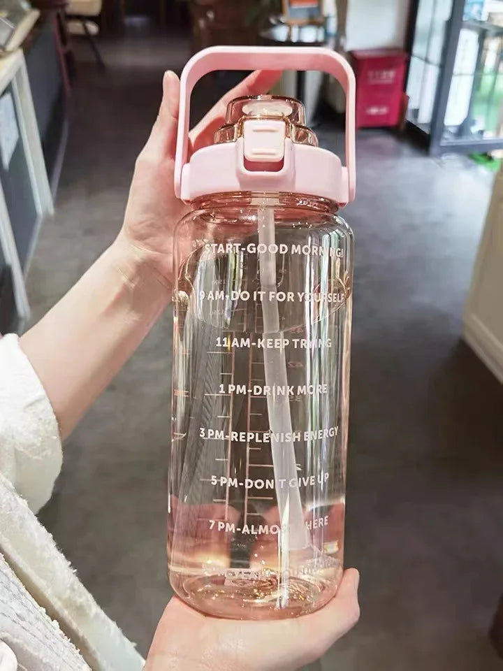 2L Portable Large Capacity Straw Water Bottle Fitness Sports
