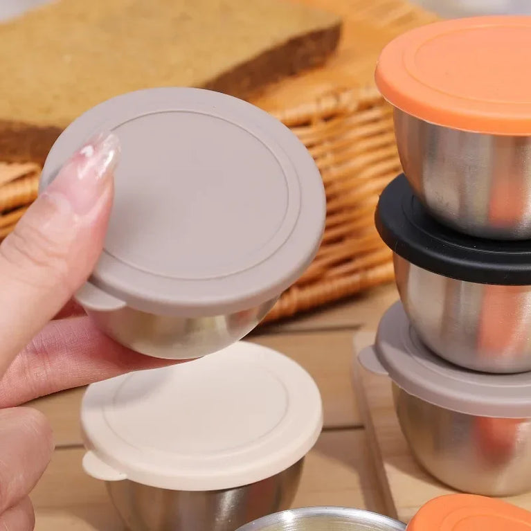 304 Stainless Steel Sauce Cup with Lid Reusable Dipping Container 75ML Portable Salad Dressing Jar Kitchen Tool