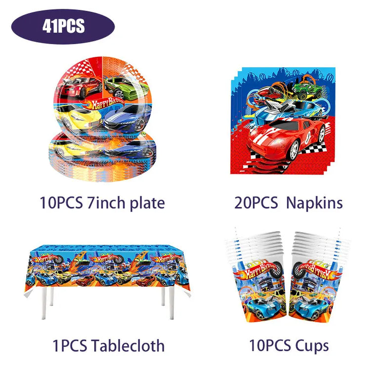 Happy Birthday Wheels Racing Car Party Disposable Tableware Set for Kids Celebration