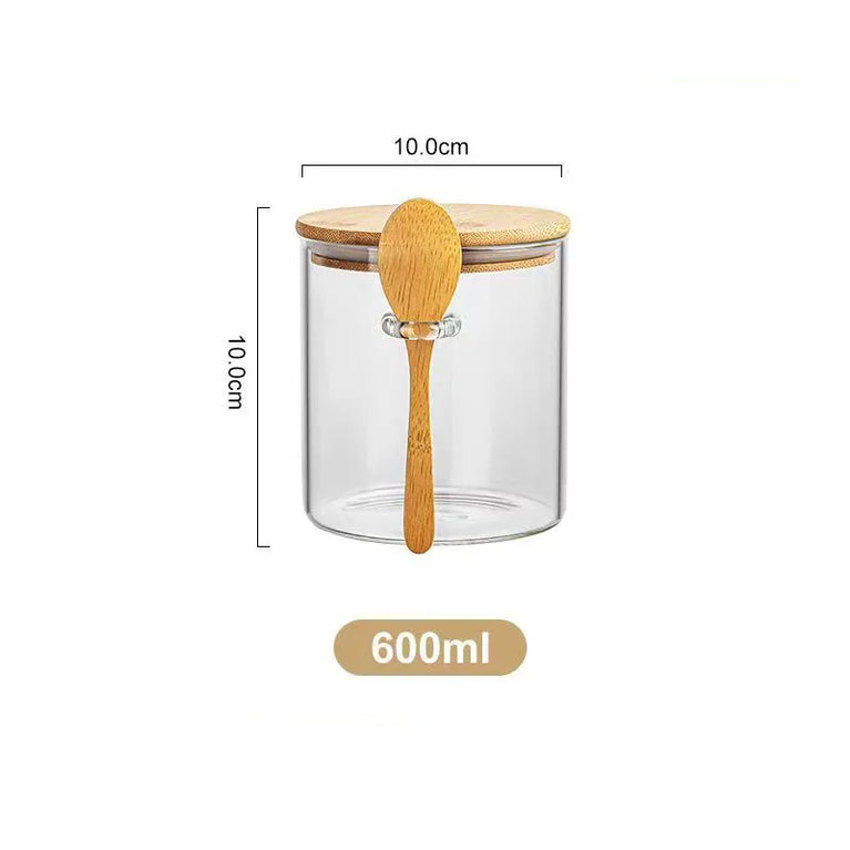 Airtight Glass Storage Container Jar with Lid Spoon Kitchen Pantry Canister