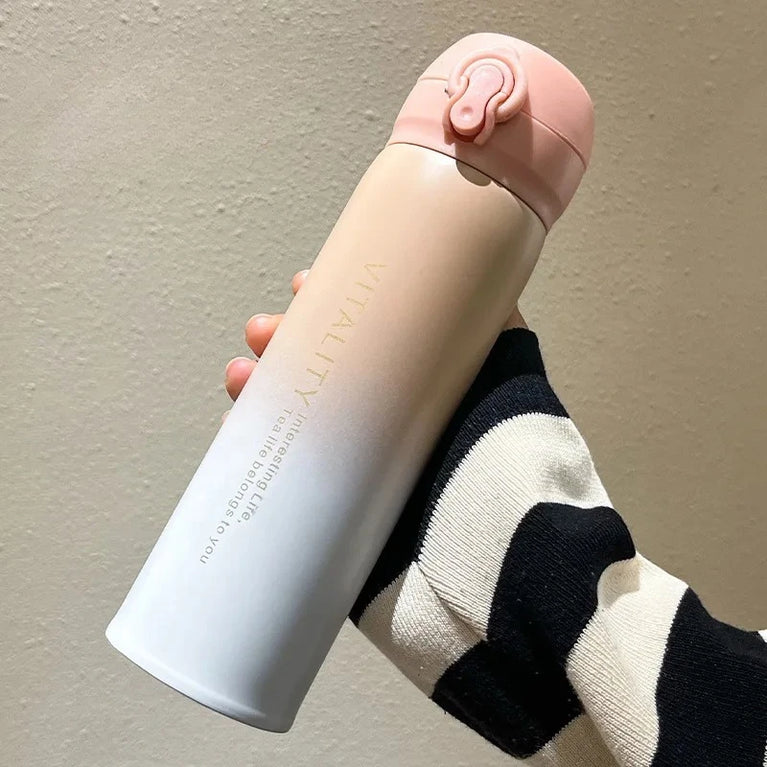 500ml Gradient Stainless Steel Insulated Water Bottle Flip Lid